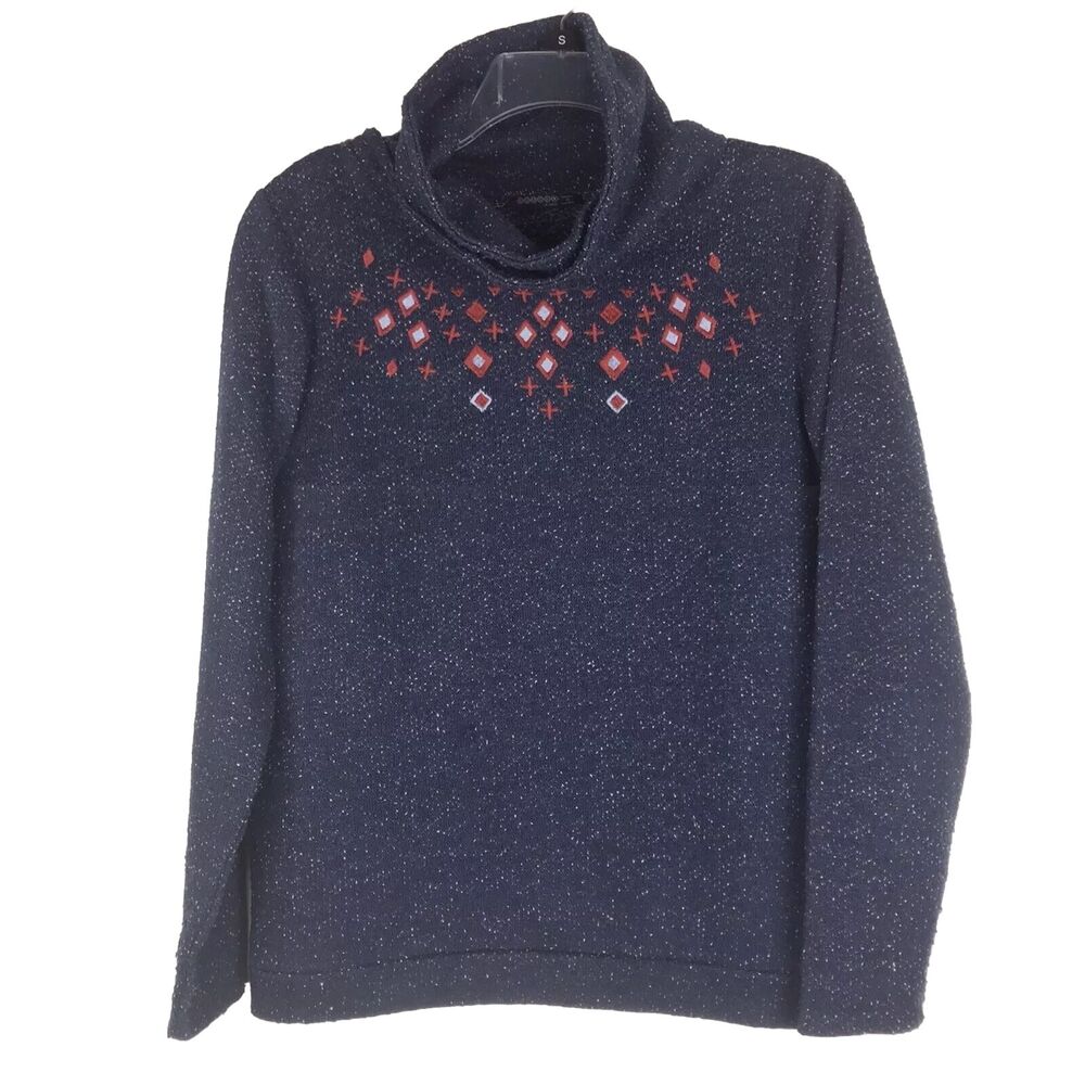 Bonobo Jeans Cowl Neck Sweater Navy Blue Red Embroidered Men’s Size Medium